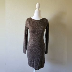 Alice & Olivia Brown Sequin Long Sleeve Mini Dress XS